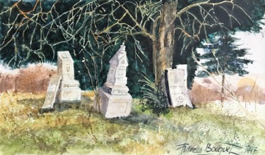 Peinture intitulée "Vieux cimetière" par Francis Bocquet, Œuvre d'art originale, Aquarelle