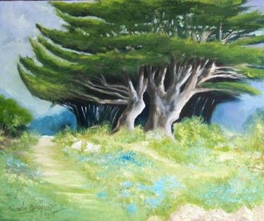 Peinture intitulée "Les pins sur le che…" par Francis Bocquet, Œuvre d'art originale, Huile