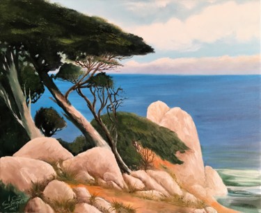 Peinture intitulée "Mer et pins" par Francis Bocquet, Œuvre d'art originale, Huile