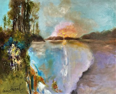Pittura intitolato "Le lac" da Francis Bocquet, Opera d'arte originale, Olio