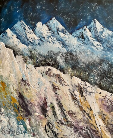Pintura titulada "La montagne bleue" por Francis Bocquet, Obra de arte original, Oleo