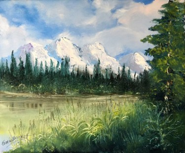 Malerei mit dem Titel "Lac de montagne" von Francis Bocquet, Original-Kunstwerk, Öl