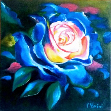 Painting titled "La rose bleu" by Nawelbrini, Original Artwork, Oil