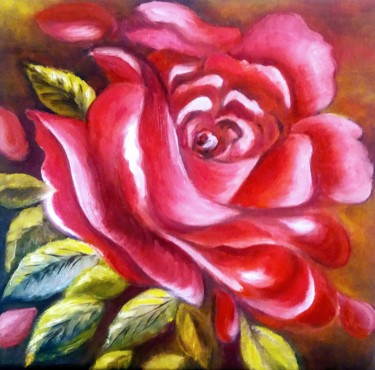 Painting titled "La rose rose" by Nawelbrini, Original Artwork, Oil