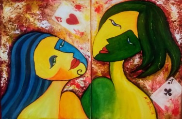 Peinture intitulée "Les deux As" par Nawelbrini, Œuvre d'art originale, Acrylique