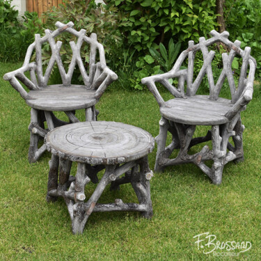 Mobilier de jardin Rocaille - Ciment façon bois - Rusticage Sculpture intitulée "Mobilier de jardin…" par F. Brossard Rocailleur, Œuvre d'art originale, Béton