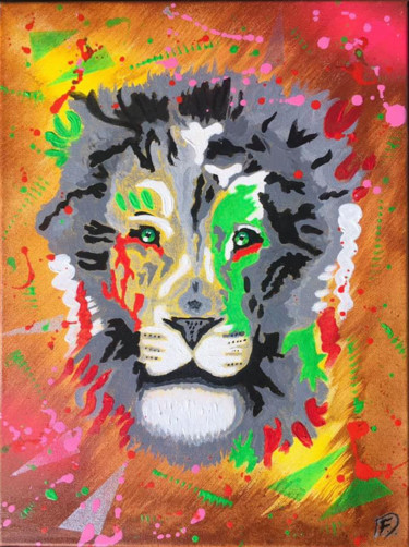 Painting titled "MODERN LION" by Florence Ducanchez, Original Artwork, Acrylic