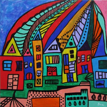 Painting titled "Am Dorf" by Eva Fazakas, Original Artwork, Acrylic