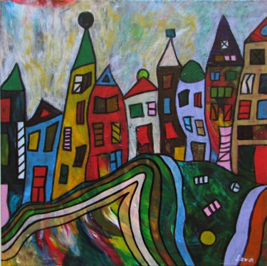 Pintura titulada "Stadt im Herbst" por Eva Fazakas, Obra de arte original, Acrílico
