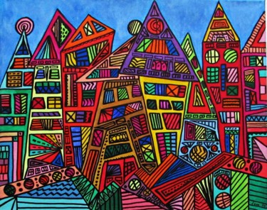 Malerei mit dem Titel "Stadtbild I." von Eva Fazakas, Original-Kunstwerk, Acryl