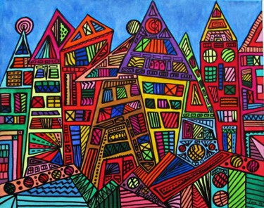 Painting titled "Stadtbild I." by Eva Fazakas, Original Artwork, Acrylic