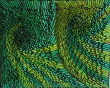 Scultura intitolato "Green spiral - Grün…" da Eva Fazakas, Opera d'arte originale