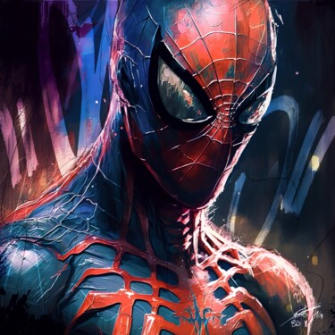 Arts numériques intitulée "Spiderman V2" par F-Font Dit "Fly", Œuvre d'art originale, Peinture numérique Monté sur Châssis e…