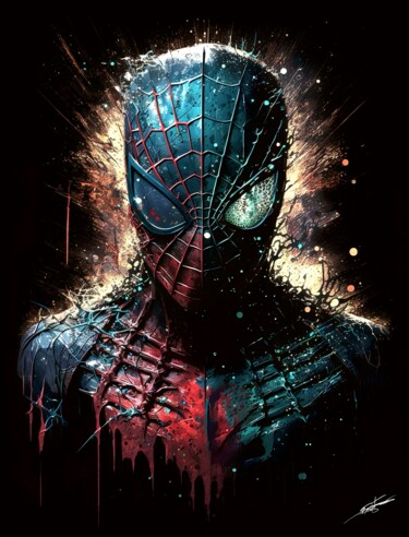 Pintura intitulada "L’incroyable Spider…" por F-Font Dit "Fly", Obras de arte originais, Pintura digital Montado em Armação…