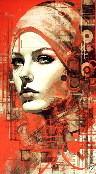 Arts numériques intitulée "Rouge tendance fémi…" par F-Font Dit "Fly", Œuvre d'art originale, Peinture numérique Monté sur C…