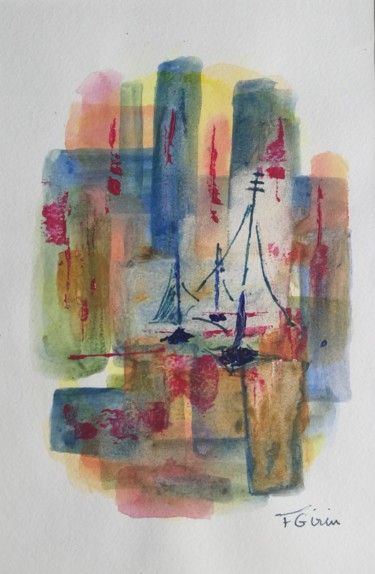 Painting titled "Odyssée" by Frédérique Girin, Original Artwork, Watercolor Mounted on Glass
