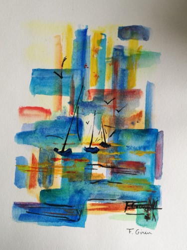 Painting titled "Marine #artistsuppo…" by Frédérique Girin, Original Artwork, Watercolor Mounted on Glass