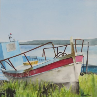 Malerei mit dem Titel "Bateau de pêche" von Françoise Perrotton, Original-Kunstwerk, Aquarell