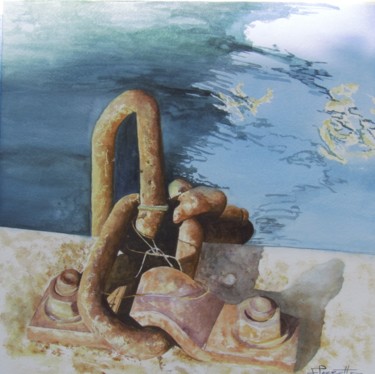 Pintura intitulada "L'amarrage" por Françoise Perrotton, Obras de arte originais, Aquarela