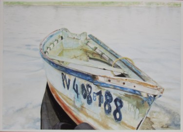Pintura titulada "Barque échoueé" por Françoise Perrotton, Obra de arte original, Acuarela