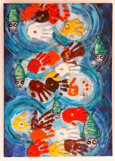 Painting titled "Des-ronds-dans-l'eau" by Frederic Ryfer, Original Artwork, Acrylic