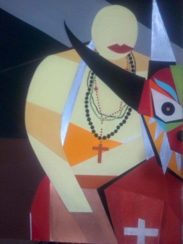 Schilderij getiteld "FIESTA !! Diablo de…" door Franklin Segovia, Origineel Kunstwerk, Pastel Gemonteerd op Houten paneel