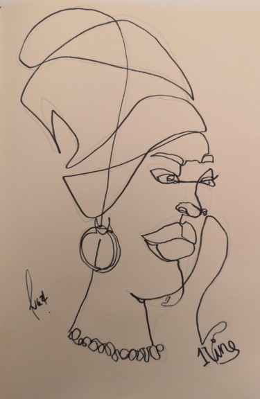 Рисунок под названием "AfroWoman" - El Maestro, Подлинное произведение искусства, Гелевая ручка