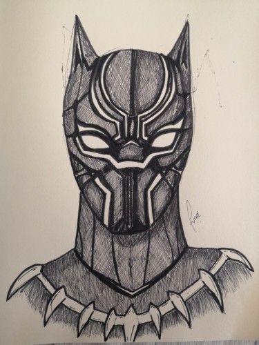 Dessin intitulée "Black Panther" par El Maestro, Œuvre d'art originale, Stylo à bille