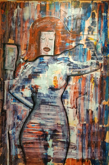 Peinture intitulée "Femme sur bois" par Ital'A, Œuvre d'art originale, Acrylique
