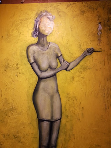Painting titled "La demande jaune" by Ital'A, Original Artwork, Acrylic