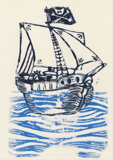 Incisioni, stampe intitolato "Pirate cats" da Fab Nut, Opera d'arte originale, Incisioni su linoleum