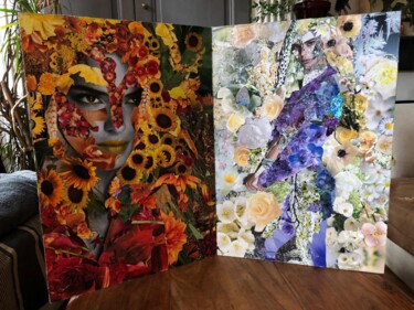 Collages titled "Les 4 saisons-verso…" by Fabienne Frery, Original Artwork, Collages