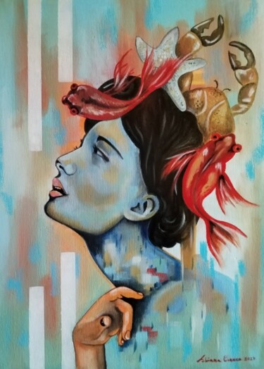 Painting titled "Alta Marea" by Fabiana Crecco, Original Artwork, Oil Mounted on Wood Stretcher frame