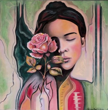 Картина под названием "Tribal Rose" - Fabiana Crecco, Подлинное произведение искусства, Масло Установлен на Деревянная рама…