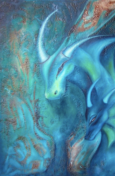 Painting titled "Dragons" by Fabiana Vaccarezza, Original Artwork, Acrylic Mounted on Wood Stretcher frame