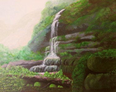 Painting titled "La cascada" by Fabiana Iglesias, Original Artwork, Acrylic Mounted on Wood Stretcher frame