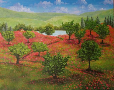 Pintura titulada "Primavera en el lago" por Fabiana Iglesias, Obra de arte original, Acrílico Montado en Bastidor de camilla…