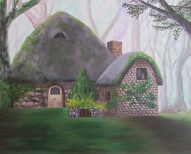 Pintura intitulada "Una cabaña en el bo…" por Fabiana Iglesias, Obras de arte originais, Acrílico Montado em Armação em made…