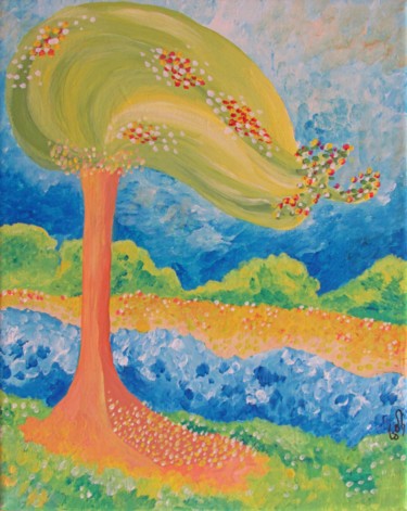 Painting titled "Árbol en primavera" by Fabiana Iglesias, Original Artwork, Acrylic Mounted on Wood Stretcher frame