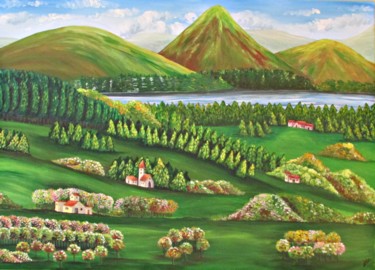 Pintura titulada "Entre montañas" por Fabiana Iglesias, Obra de arte original, Acrílico Montado en Bastidor de camilla de ma…