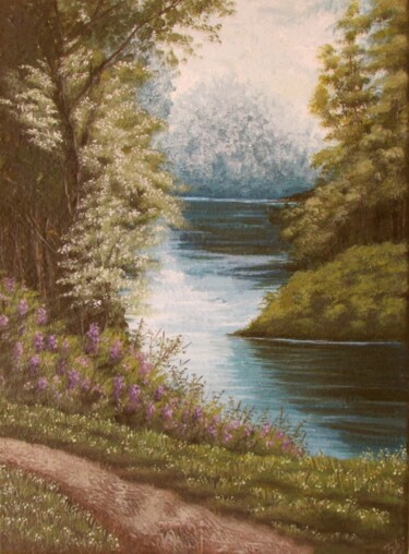 제목이 "El paseo del lago"인 미술작품 Fabiana Iglesias로, 원작, 아크릴 나무 들것 프레임에 장착됨