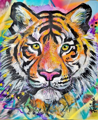 Malerei mit dem Titel "tigre color" von Fabiane, Original-Kunstwerk, Acryl Auf artwork_cat. montiert