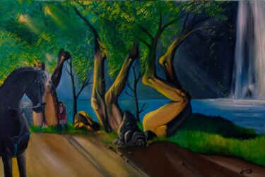 Картина под названием "FUGA E  PAIXÃO" - Fabiano Lobato, Подлинное произведение искусства, Масло Установлен на Деревянная ра…