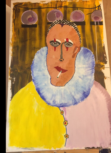 Painting titled "Clown à la sucette" by Fabien Bonnard, Original Artwork, Oil Mounted on Wood Stretcher frame