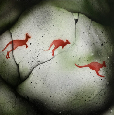 Painting titled "Kangaroos \ Kangour…" by Fabien Dreuil, Original Artwork, Airbrush
