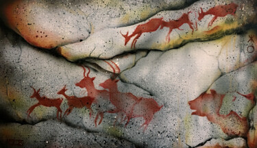 Pittura intitolato "Gazelles en fuite \…" da Fabien Dreuil, Opera d'arte originale, Aerografo