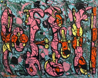Картина под названием "Voyage en rose" - Fabien Lemoine, Подлинное произведение искусства, Акрил Установлен на Деревянная ра…