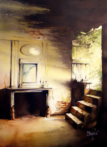 Peinture intitulée "abandoned light" par Fabien Petillion, Œuvre d'art originale, Aquarelle