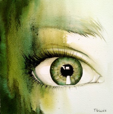 Painting titled "green" by Fabien Petillion, Original Artwork, Watercolor