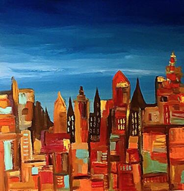 Peinture intitulée "La ville" par Fabien Réau, Œuvre d'art originale, Huile